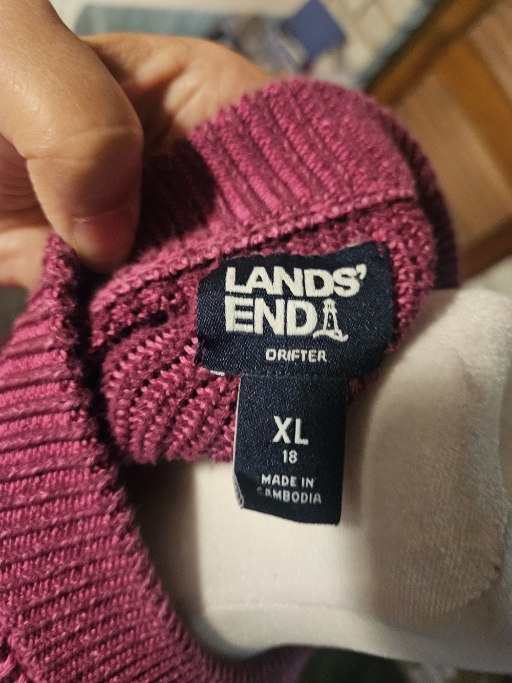 Lands' End Ribbed Crewneck Sweater in Raspberry - Picture 3 of 4